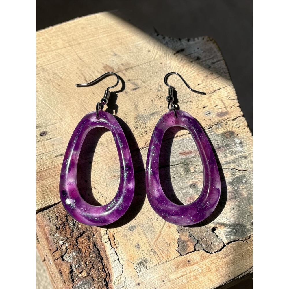 Handmade Purple Galaxy Oval Resin Earrings